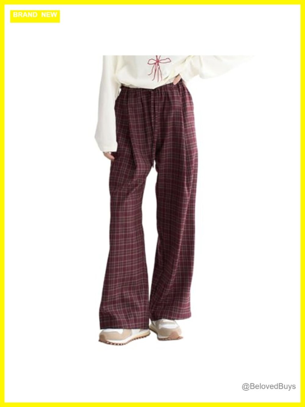 Y2K Goth Baggy Wide Leg Plaid Pants Drawstring High Waist Casual Trousers